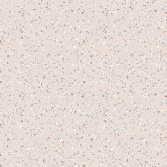 Terrazzo marble flooring seamless pattern. Vector texture of mosaic floor with natural stones, granite, marble, quartz, limestone, glass, concrete. Trendy beige background with colored particles