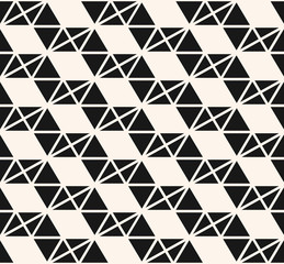 Abstract triangles vector pattern. Black and white geometric seamless texture with small triangles, rhombuses, zigzag stripes, grid, net. Stylish monochrome graphic background. Simple repeated design