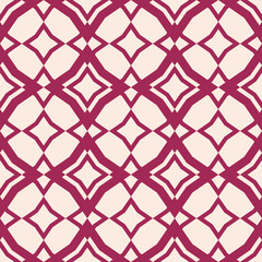 Diamond grid pattern. Vector abstract seamless texture in burgundy and beige color. Elegant geometric ornament with rhombuses, mesh, net, lattice, fence. Simple background. Repeat ornamental design