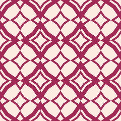 Diamond grid pattern. Vector abstract seamless texture in burgundy and beige color. Elegant geometric ornament with rhombuses, mesh, net, lattice, fence. Simple background. Repeat ornamental design