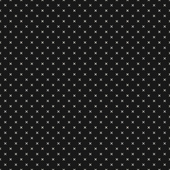 Vector monochrome minimalist geometric seamless pattern with small squares, crosses, tiny flower shapes, dots. Simple minimal black and white texture. Pixel art background. Dark repeated dotted design