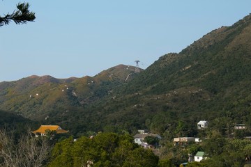View of the iconic cable car at the Lantau Island in Hong Kong