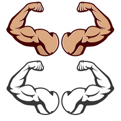 Bodybuilder muscle flex arm vector illustration. Strong macho biceps gym flexing hand vector icon isolated on white background. Vector EPS 10