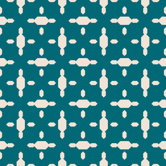 Vector geometric seamless pattern. Simple ornament with small diamond shapes. Elegant minimalist background. Teal and beige color. Retro vintage geo texture. Repeat design for print, textile, cloth