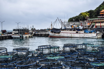 Fishing nets in a small port on the Taiwanese coastline