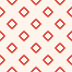 Fototapeta na wymiar Vector floral geometric seamless pattern. Simple minimalist ornament with flower shapes. Stylish minimal background. Elegant abstract texture. Red and light beige color. Design for decor, wallpapers