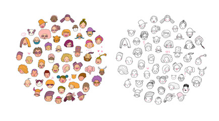 Pattern with graphical faces. Vector illustration. Set of people icons