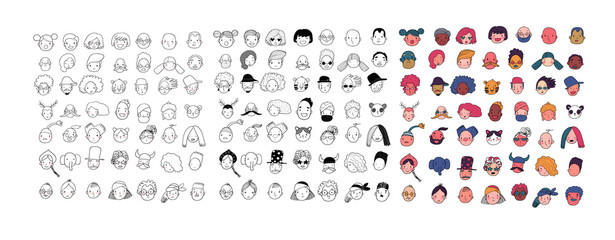 Fototapeta na wymiar Pattern with graphical faces. Vector illustration. Set of people icons