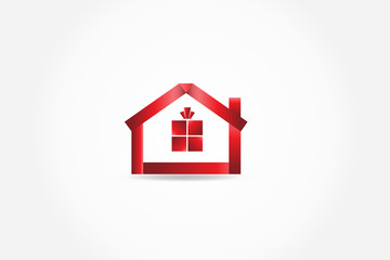 Logo red house gift icon vector
