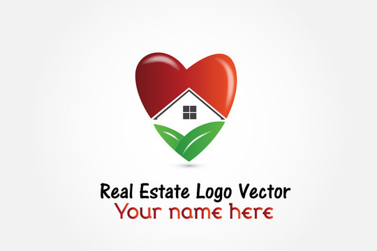 Real estate house heart shape logo vector image