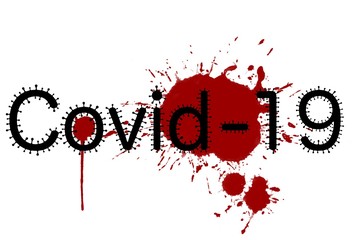 Obraz premium Coronavirus disease COVID-19 infection medical. Font font in the form of a germ on a white bloody background.