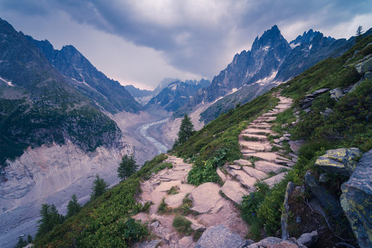 Snowy mountains on cloudy day
