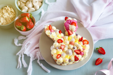 Bunny shaped tart for Easter with fresh strawberry