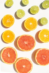 Citrus fruits rich in vitamin c on white background