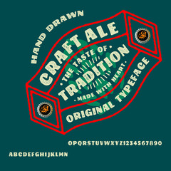 Brewery vintage alphabet font. Custom handwritten alphabet. Retro textured hand drawn typeface with grunge effect. Vector illustration. Letters and Numbers. Original Design