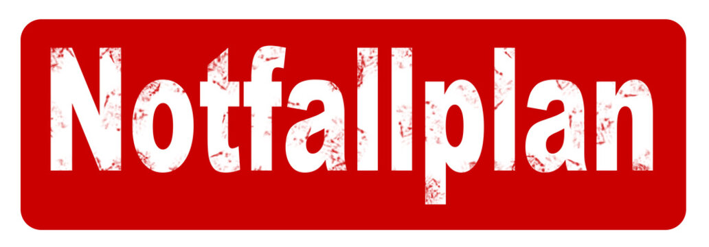 Stempel wei&szlig; mit Druck NOTFALLPLAN auf rotem Hintergrund