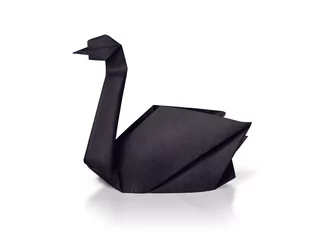 Deurstickers Origami papier zeldzame zwarte zwaan op een wit © Mandrixta