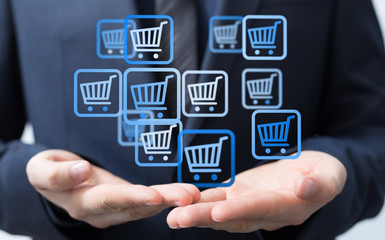 Online shopping business concept selecting shopping cart.