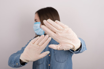 Avoiding microbes concept. Photo of frightened terrified afraid fearful teenager girl having...
