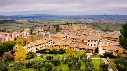 Tuscany traditional landscape from San Gimignano old town