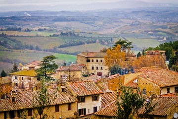 Fototapeta premium Tuscany traditional landscape from San Gimignano old town