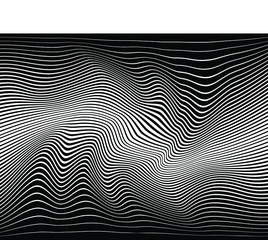 Abstract background with optical illusion wave. Black and white horizontal lines with wavy distortion effect for prints, web pages, template, posters, monochrome backgrounds and pattern