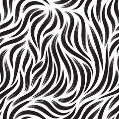Fototapeta na wymiar Seamless vector texture of smooth black brush strokes isolated on white background. Grunge pattern for printing onto fabric or wrapping paper