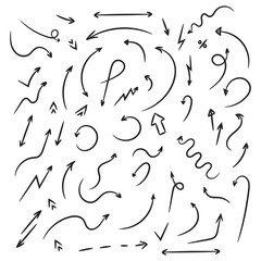 Set of hand-drawn arrows, vector graphic design. Vector illustration.