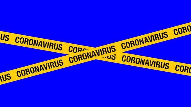 Viral disease cordon tape animations on blue screen chroma key. Set of 4 phrases, wide and close-up versions.