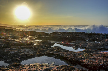 Amazing colorful sunset on the coastline in Hawaii