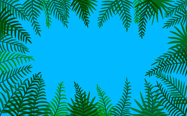 Fototapeta na wymiar Vector frame of palm leaves on blue background