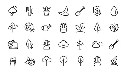   A set of Rosteniya Icons, and garden care, Vector illustration, Contains Icons such as tree, cactus, watering can, spade, flower and much more. on a white background, editable bar 480x480
