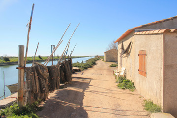 Fototapeta na wymiar Fishing village in Villeneuve les Maguelone, a seaside resort in the south of Montpellier, Herault, France