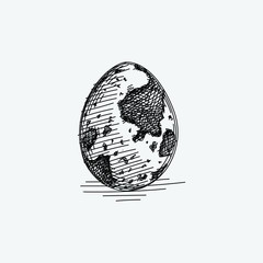 Hand-drawn sketch of a quail egg on a white background. Eggs with black spots. Quail egg isolated on a white background