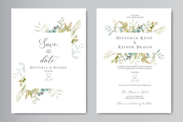 Fototapeta na wymiar Vintage wedding invitation card with leaf frame