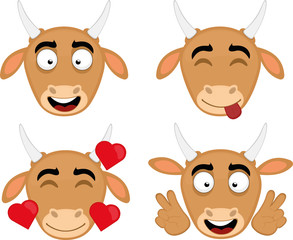 Vector illustration of a expressions of a cow cartoon