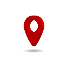 Point designation on map icon. Red dot designation on map with shadow. 3D. Vector illustration