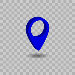 Point designation on map icon. Blue dot designation on map with shadow on background. 3D. Vector