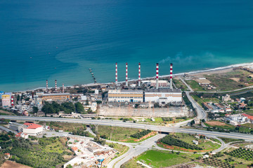 Electricity power plant on sea background. ELECTRICITY FACTORY HERAKLION CRETE, GREECE.