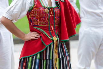 Close up of female dancer clothe of the traditional folklore of Madeira Island, 