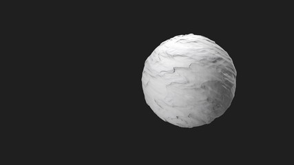 Kalter verschneiter Planet vor schwarzem Hintergrund.  Cold snowy planet on black background. Illustration, 3D