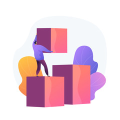 Self made businessman. Career ladder. Personal improvement, new opportunity. Man with cubes building stairs. Business growth, strategy development. Vector isolated concept metaphor illustration