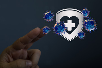 Hologram of coronavirus COVID-2019 on a protection futuristic background. Deadly type of virus...