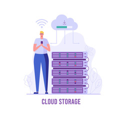 Web hosting. Concept of cloud computing, online database, technology, security, computer, web data center, server.  Vector illustration for web banner, infographics, mobile app