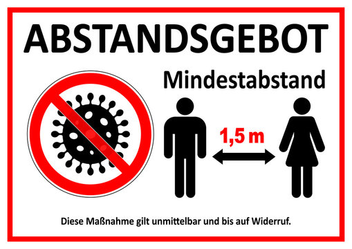 ds66 DiskretionSchild - german label text - Hygienemassnahme - Abstandsgebot - Abstand halten. - Mindestabstand von 1,5 Meter zu anderen Menschen einhalten - schwarz / weiss / rot - DIN A2 A3 A4 g9362
