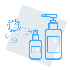 Sanitizer icon.  disinfection of hands and surfaces from viruses and germs.  stop the spread of coronavirus.  observe hygiene with an antiseptic