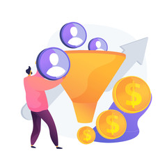 Manager working with target audience cartoon character. Marketing process, client conversion, website visitors. Lead generation, customer attraction. Vector isolated concept metaphor illustration