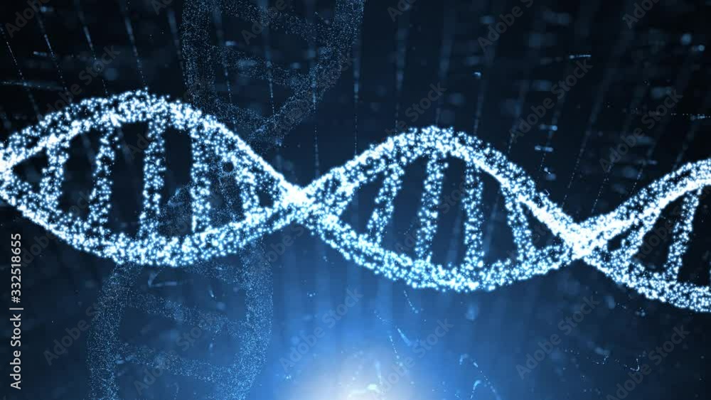 Poster science animation background with rotating dna cells and flare light.