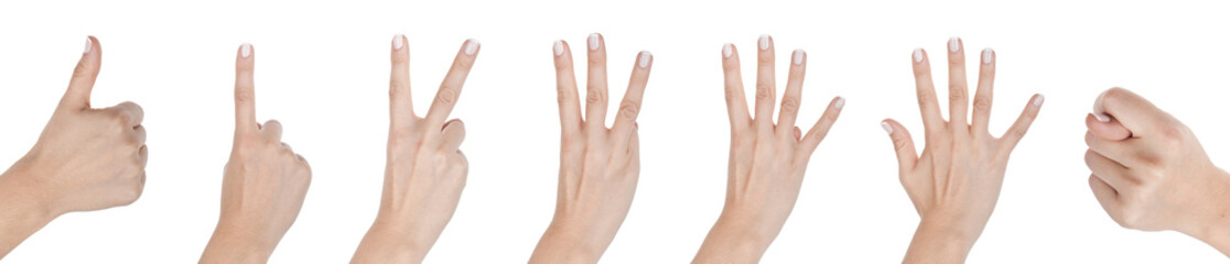 Female hand with sign different gestures