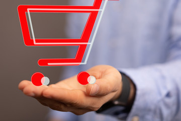Online shopping business concept selecting shopping cart.